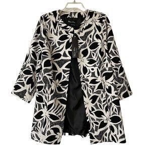 Classic Frenz Jacket Blazer Long Black White Floral Print Size L - New With Tags
